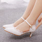 Women Pointed Toe Lace Mary Janes Middle Heel Wedding Sandals