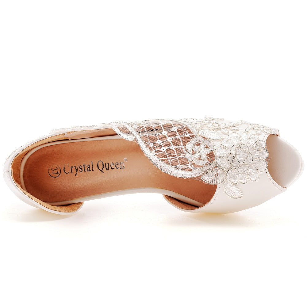 Women Peep Toe Lace Bridal Wedding D'Orsay Platform Sandals