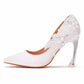 Women Crystal Pointed Toe Lace Rhinestone Stiletto Heel Wedding Pumps