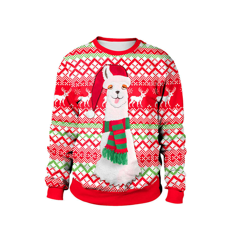 Christmas Alpaca Print Pullover Round Neck Christmas Couple Sweater