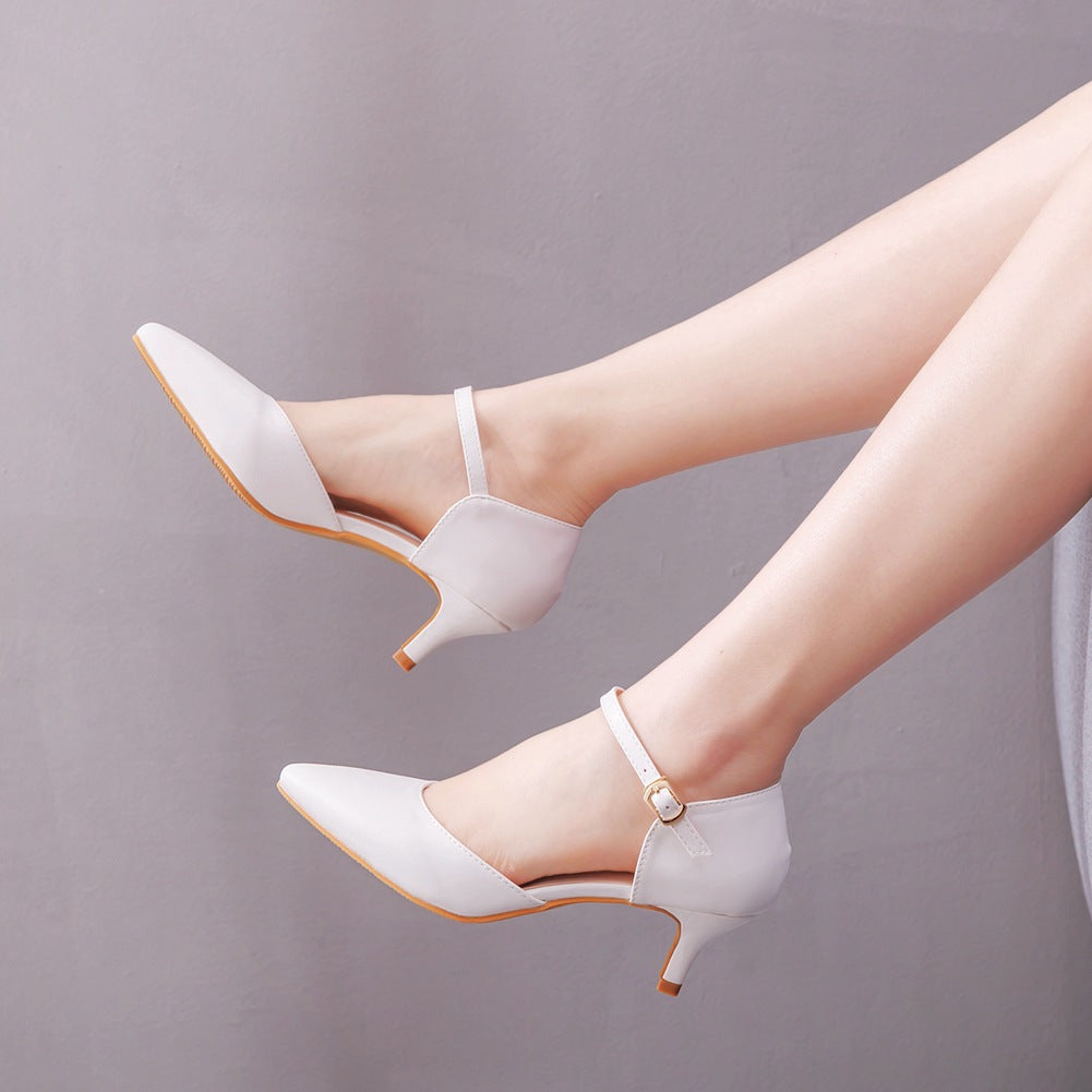 Women Pointed Toe Mary Janes Middle Heel Wedding Sandals