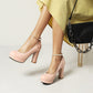 Covered Toe Pearl Ankle Straps Chunky Heel Pumps Platform Sandals 5829