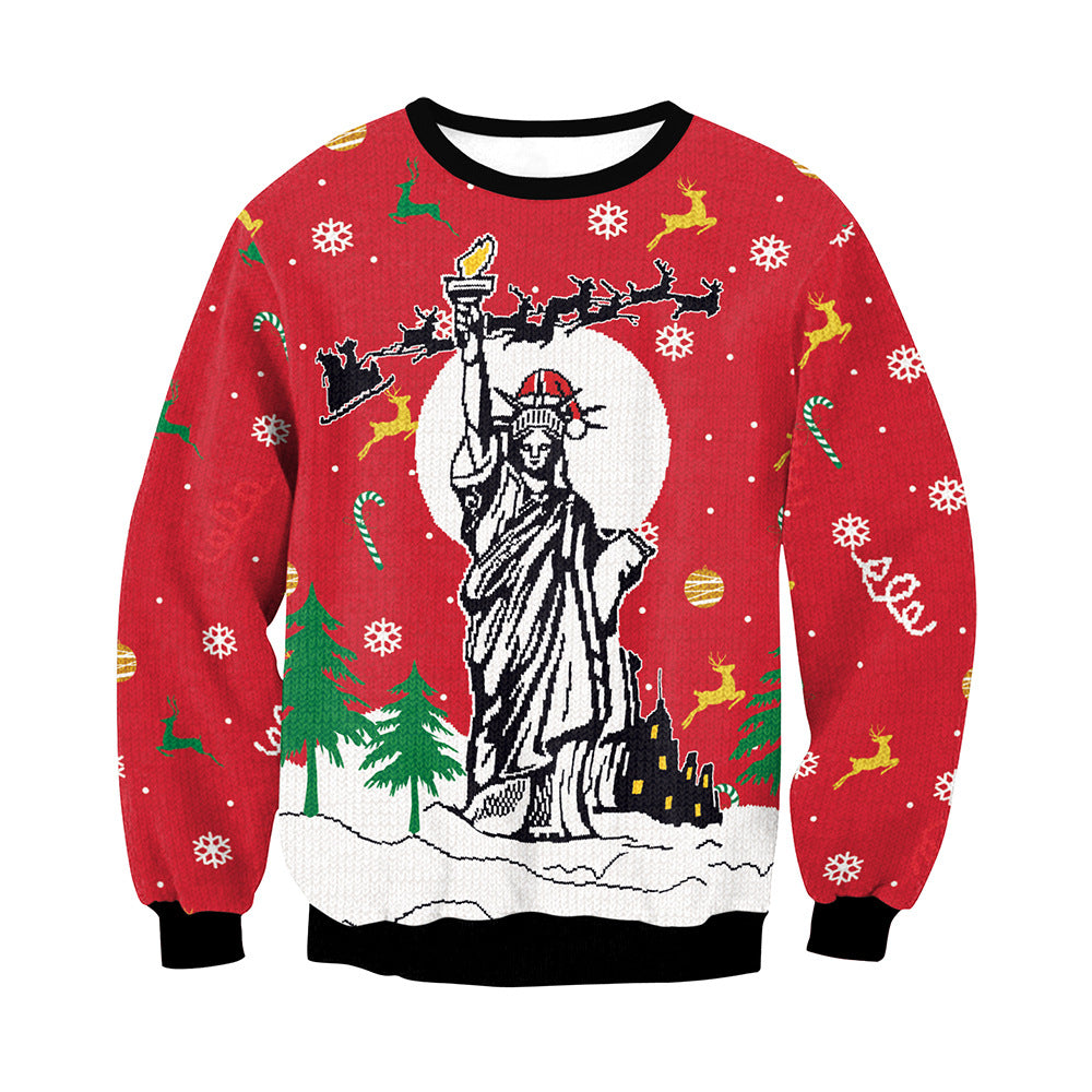 Christmas Liberty Round Neck Long Sleeve Couple Sweatshirt