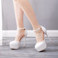 Women  Round Toe Ankle Strap Bridal Wedding Stiletto Heel Platform Sandals