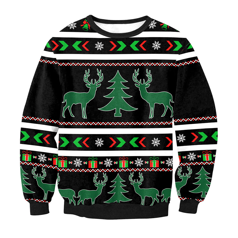 Elk Christmas Tree Round Neck Couple Sweatshirt