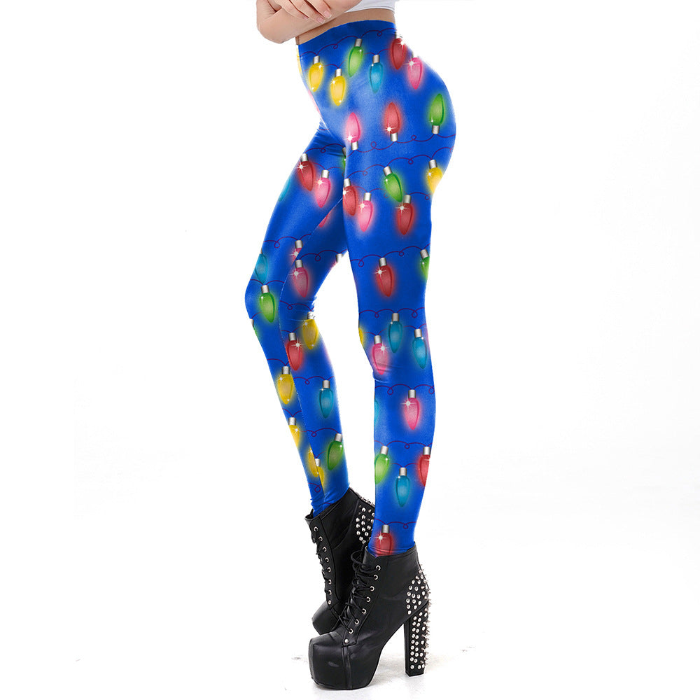 Blue Christmas Casual Leggings Tights Trousers