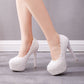 Women Round Toe Lace Pearls Bridal Stiletto Heel Platform Pumps Wedding Shoes