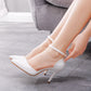 Women Pointed Toe Ankle Strap Bridal Wedding Shoes Stiletto Heel Sandals