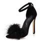 Women Fur Pointed Toe Ankle Strap Stiletto Heel Sandals