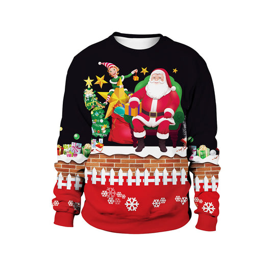 Couple Cute Deer Santa Print Pullover Crew Neck Sweater
