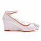 Rhinestone Mesh Ankle Strap 5cm Wedge Heel Women Pumps Wedding Shoes