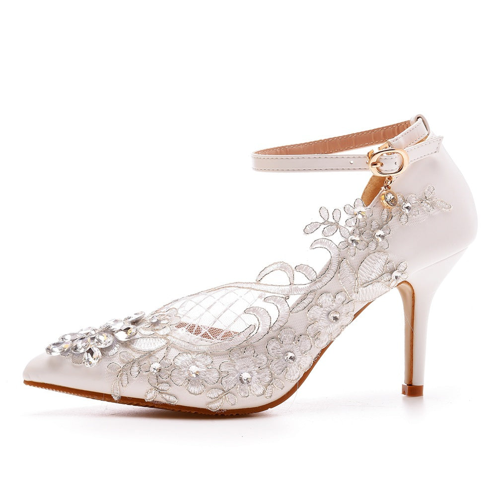 Women Rhinestone Flora Pointed Toe Bridal Wedding D'Orsay Stiletto Heels Sandals