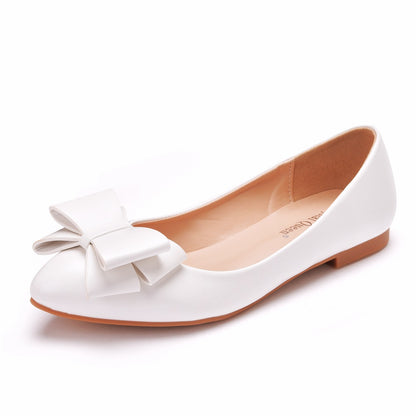 Women Pointed Toe Shallow Bow Tie Bridal Wedding Shoes Flats