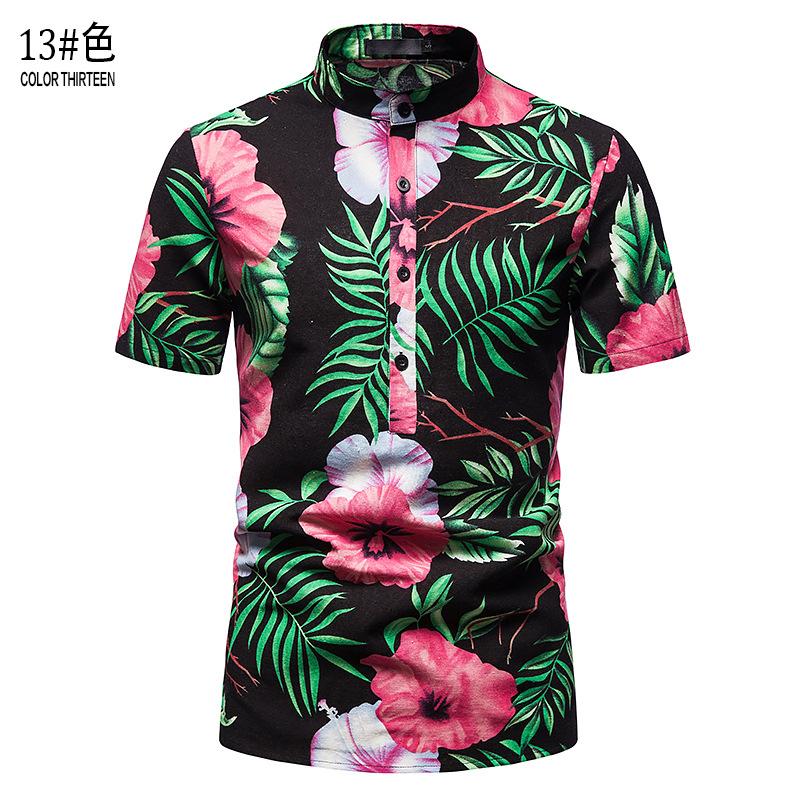 Men's Hawaii Casual Henry Stand-Up Collar Short Beach Shirts