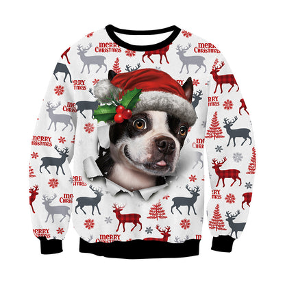 Christmas Puppy Round Neck Long Sleeve Couple Sweatshirt