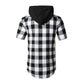 Men's Short Sleeves Hoodie Grid Flannel Shirts