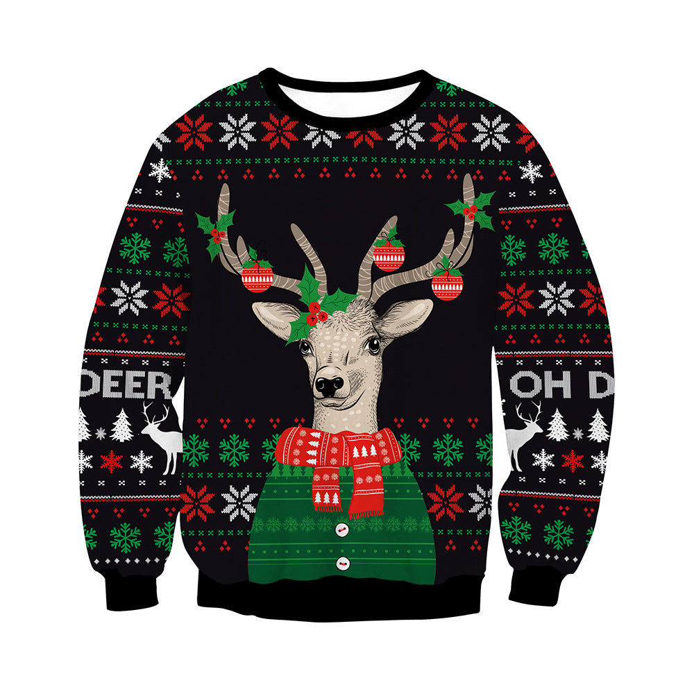 Christmas Deer Round Neck Long Sleeve Couple Sweater