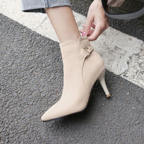 Pointed Toe Velvet Women's High Heeled Ankle Boots