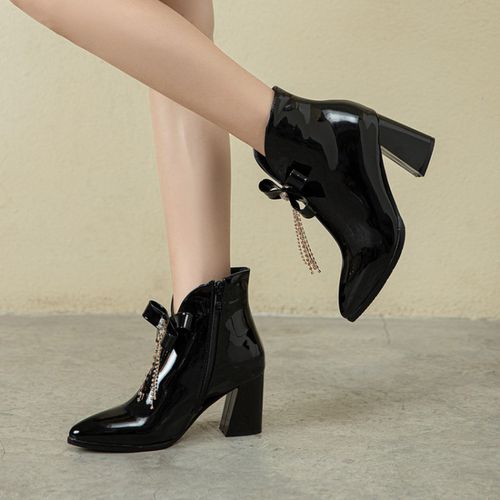 Women Pointed Toe Bowtie High Heels Short Boots