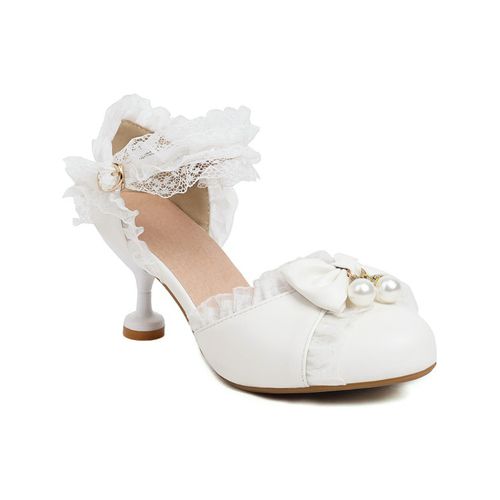 Women's Lace Pearl Mary Jane High Heels Sandals