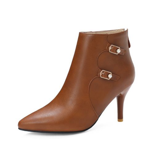 Pointed Toe Buckle Women's High Heeled Ankle Boots