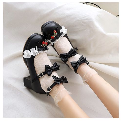 Women Pumps High Heel Mary Janes Shoes with Bowtie