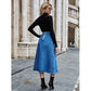 Ins Fashion Split Joint Pearl Button Denim Long Women Skirts