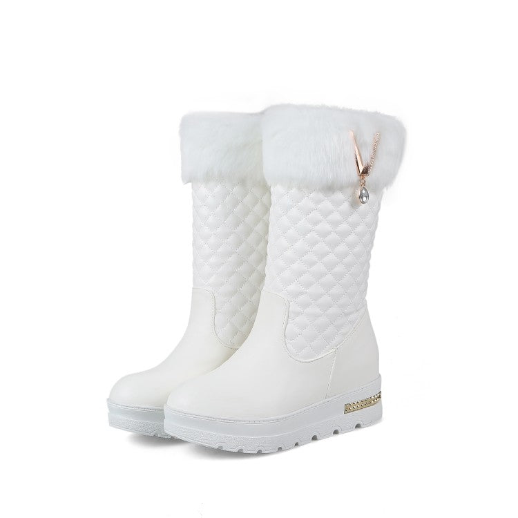 Fur Snow Boots Sequined Platform Wedges Shoes Woman