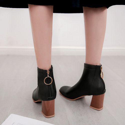 Round Toe Zip Women's High Heeled Ankle Boots