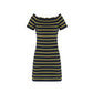 Dflounce Split Joint Off Shoulder Short Sleeve Slim Stripe Women's Dresses