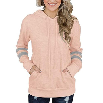 Womens Contrasting Striped Hoodie Kangaroo Pocket Sweater
