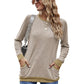 Women Color Contrast Pocket Sweater Long Sleeve Pullover Sweatshirt T-shirt