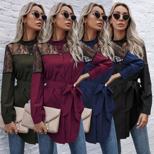 Lace Mesh Spring Slim Straight Casual Women Blouses
