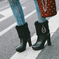 Women's Rhinestone Zipper High Heels Platform Short Boots