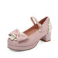 Women Chunky Heel Pumps Mary Janes Shoes with Bowtie Pearl