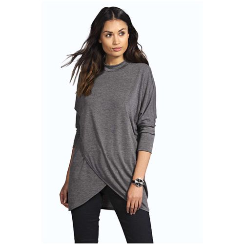 Solid Color Casual Shirt Spring Loose Long Round Collar T Shirt Women T Shirts