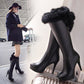 Women Fur High Heels Knee High Boots