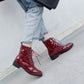 Round Toe Patent Leather Lace Up Women's Ankle Boots