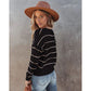 Womens Round Neck Stripe Long Sleeve Pullover Sweater