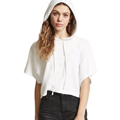 Drawstring Hooded Short Sleeve Sweater  Solid Color Short Sleeve Jacket Women T Shirts