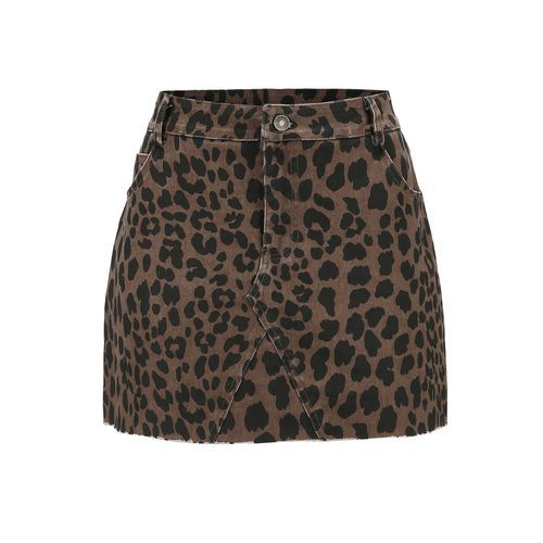 Sexy Leopard Print Printed Packet Buttock Skinny Retro A-linedenim Short Women Skirts