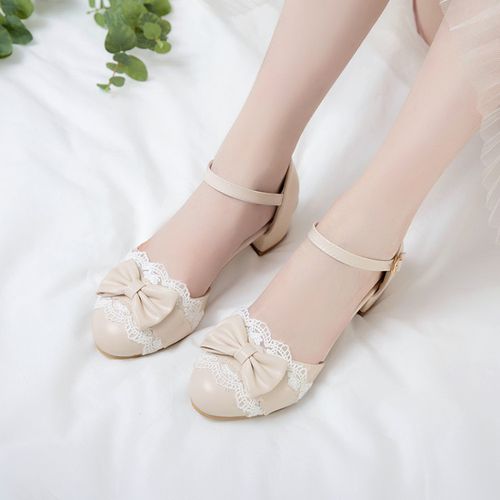 Women's Lace Bow Tie Mary Jane Mid Heels Sandals