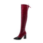 Women Patent Leather High Heels Knee High Boots