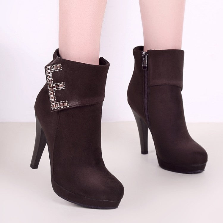 Rhinestone High Heels Platform Boots Shoes Woman – Shoeu