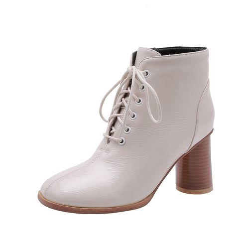 Women Lace Up Patent Leather High Heels Short Boots