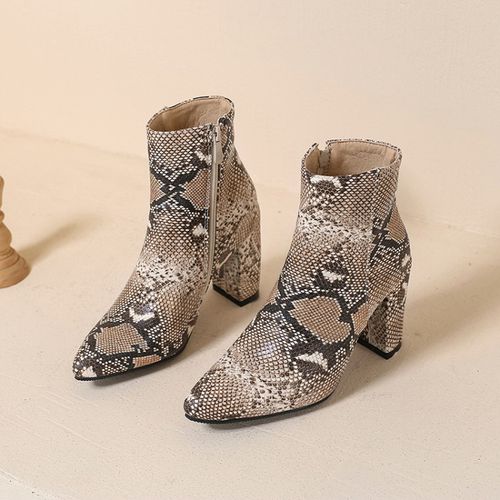 Pointed Toe Snake Pattetn Women's High Heeled Ankle Boots