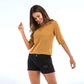 Round Neck Cut-out Solid Color Knitting Medium Sleeve  Women T Shirts