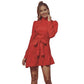 Xmas Red High Waist Stand-up Collar Long Sleeves Formal Women's Dresses