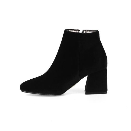 Women Square Toe Zipper High Heel Short Boots