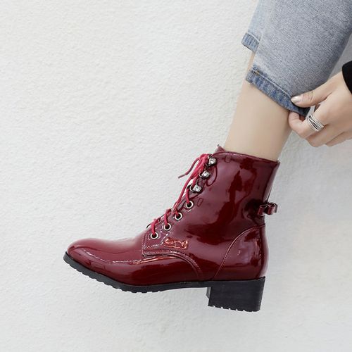 Round Toe Lace Up Women's High Heeled Ankle Boots